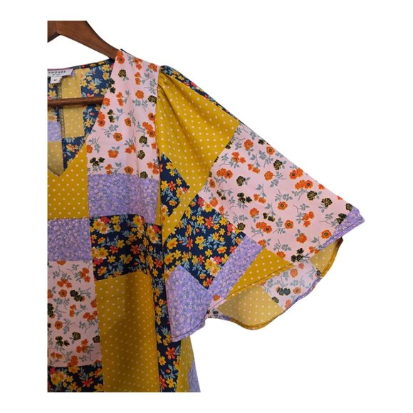 Andree By Unit Womens Multi Print Traditional Top V Neck Multicolor Medium - Picture 5 of 14